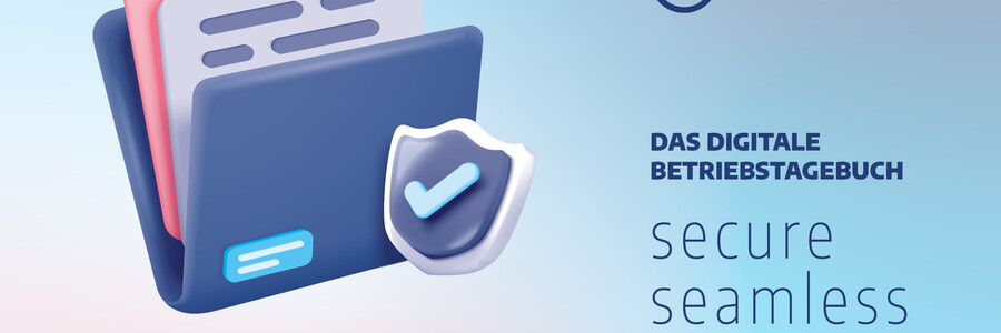 3D illustration eines Aktenordners mit einem Haken auf einer Plakette daneben. Daneben steht das Logo eThemis Das digitale Betriebstagebuch secure, seamless, smart